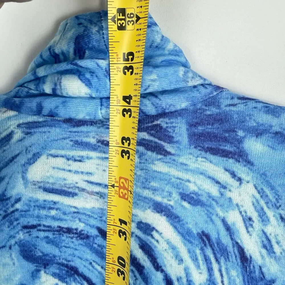 Starry Night Print Open Front Cardigan Women Size M Blue Art Knit